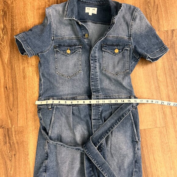 Frame Pleated Coverall Short Romper Button Front Playsuit Stretch Denim Maxson M - Picture 11 of 12